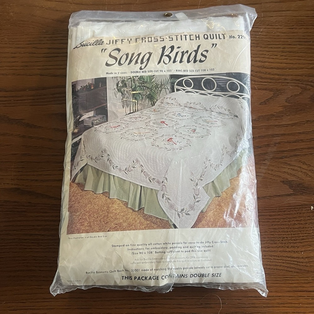 Vintage Bucilla Song Birds Jiffy Cross Stitch Quilt Kit Double Size 2299
